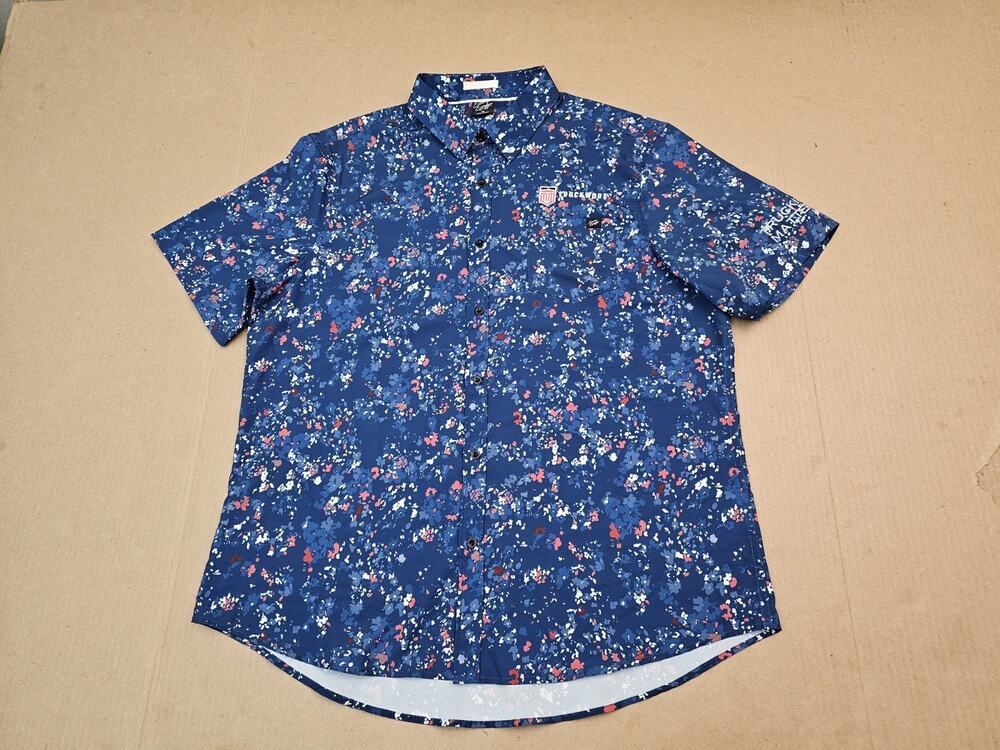 Sunday Swagger Golf Button Shirt Men’s XL BLUE Paint Splatter AOP Performance